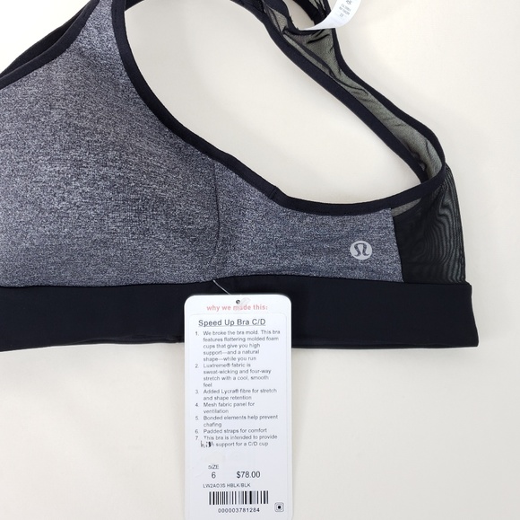 Lululemon Speed up Bra Padded Mesh Gray black 4&6 - Picture 3 of 7